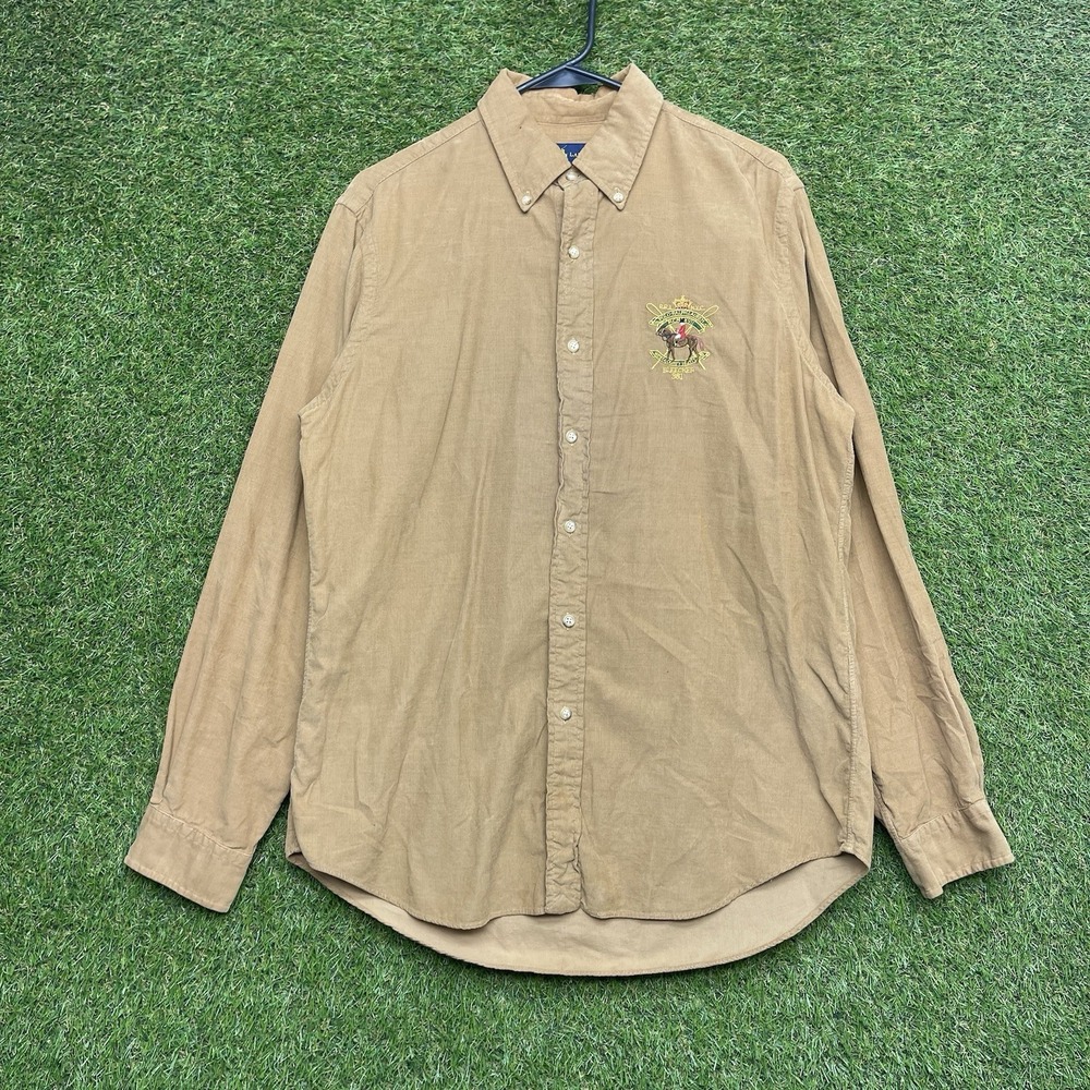 Polo Ralph Lauren Shirt Mens Medium Fawn Corduroy Bleeker Equestrian Pony Crest